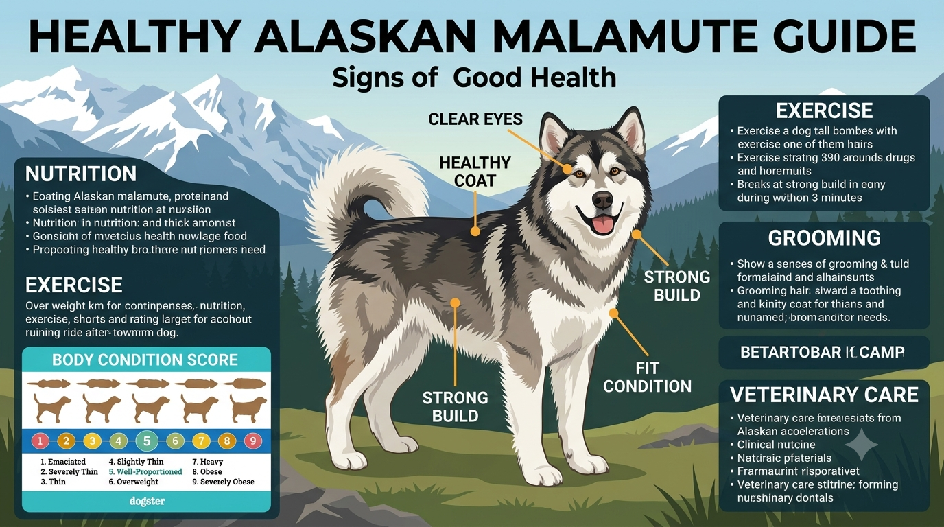 Healthy Alaskan Malamute outdoors in cool climate looking alert and fit
