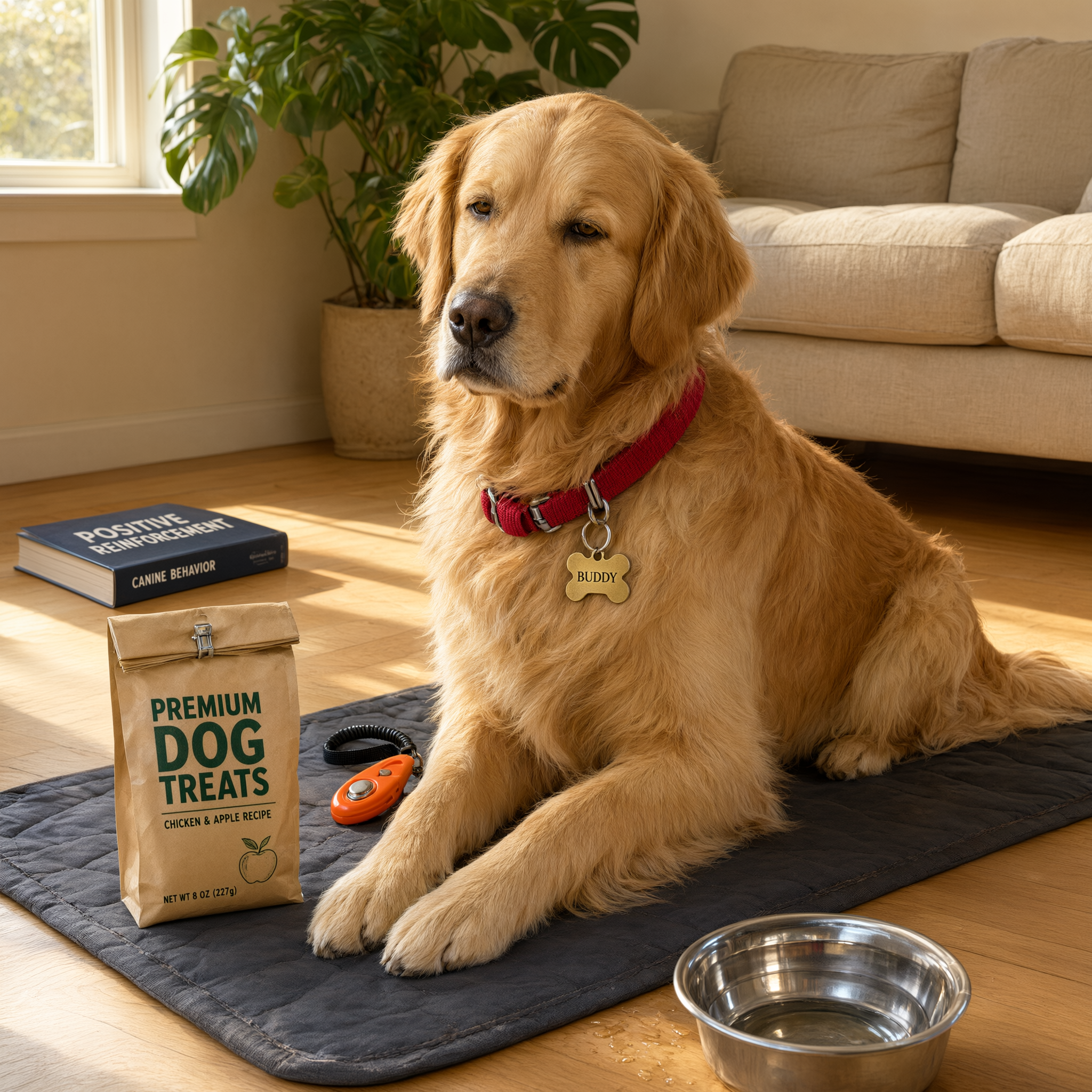 Calm settled dog after training to reduce excessive dog barking
