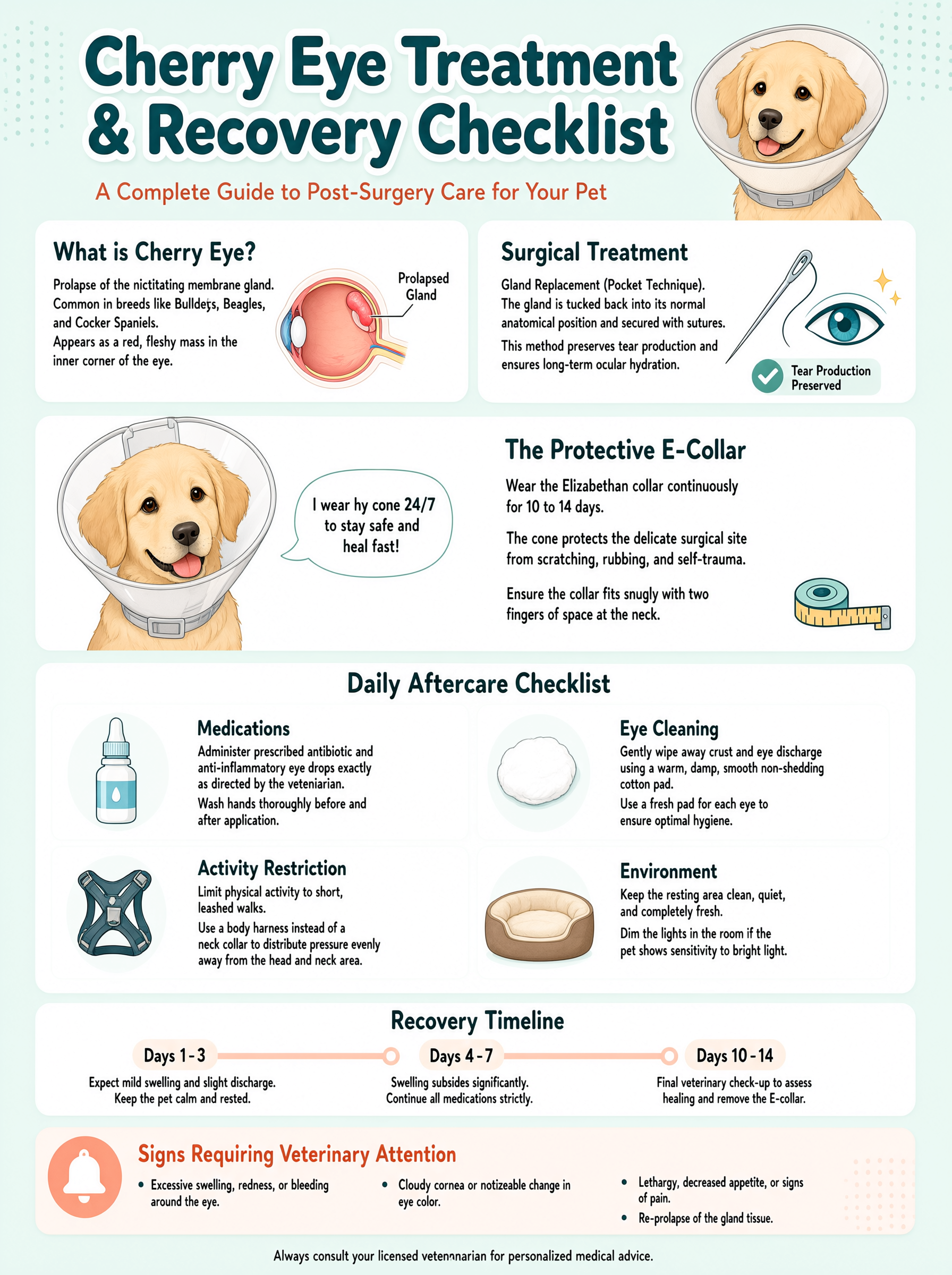 Cherry eye treatment and recovery checklist for dogs — surgery lubricants cone collar aftercare