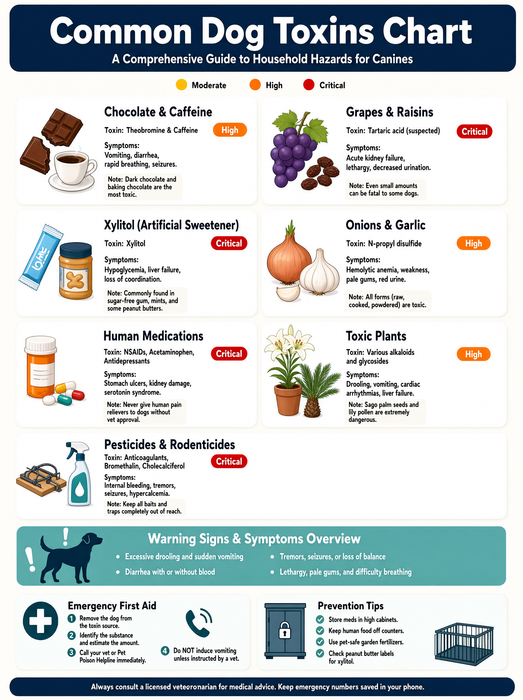 Common dog toxins chart — foods medications and household poisons that affect dogs