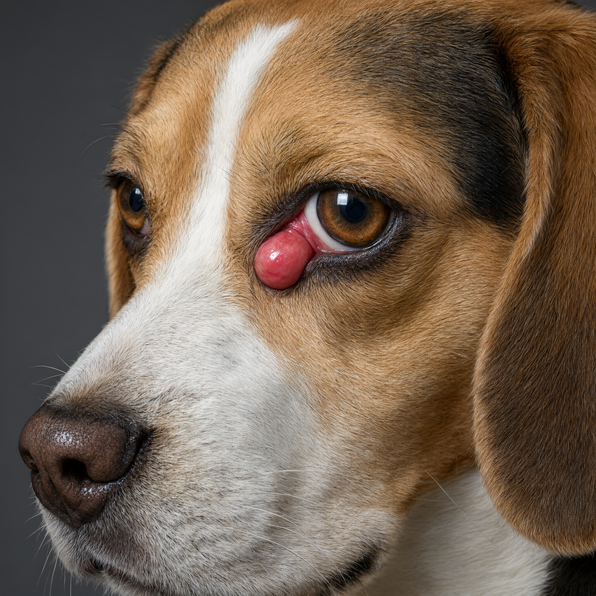 Cherry eye in dogs — red pink lump at inner corner of dog eye third eyelid gland prolapse