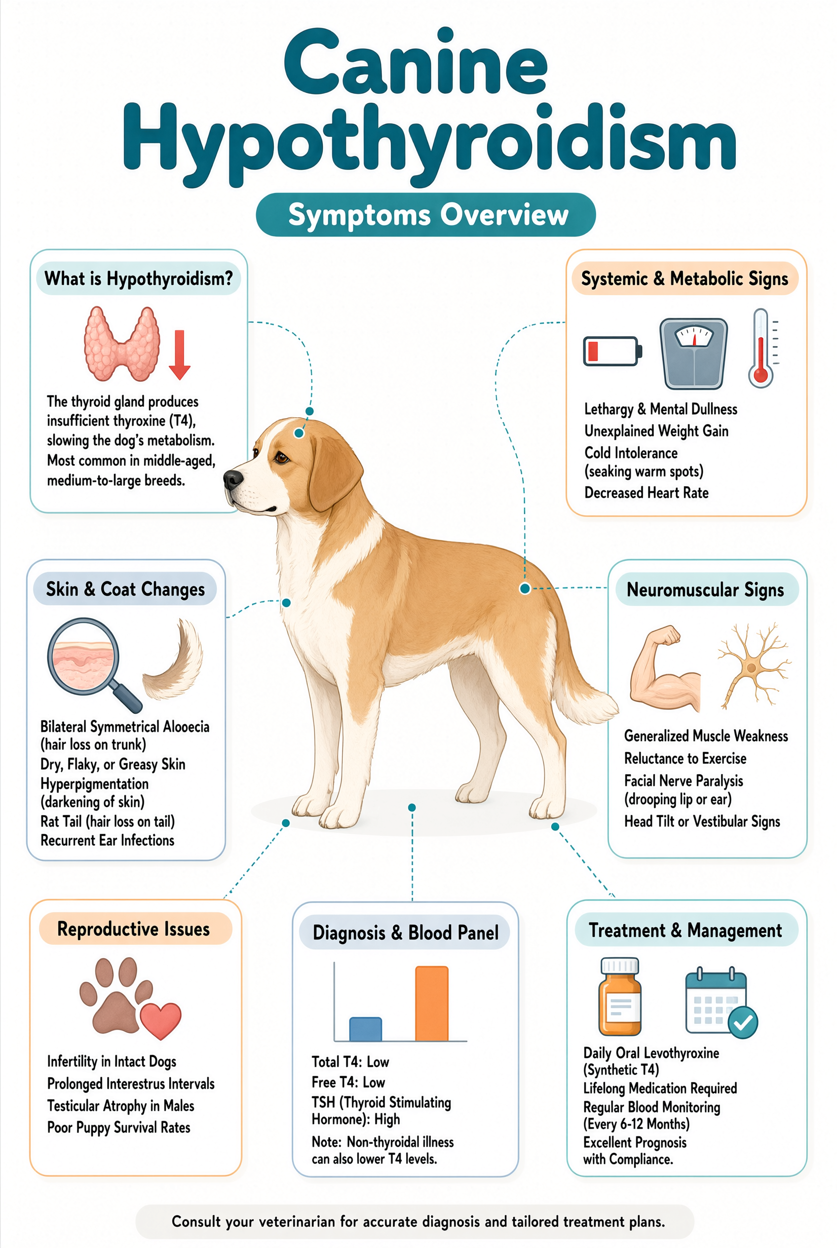 Hypothyroidism in dogs symptoms chart — lethargy weight gain hair loss cold intolerance