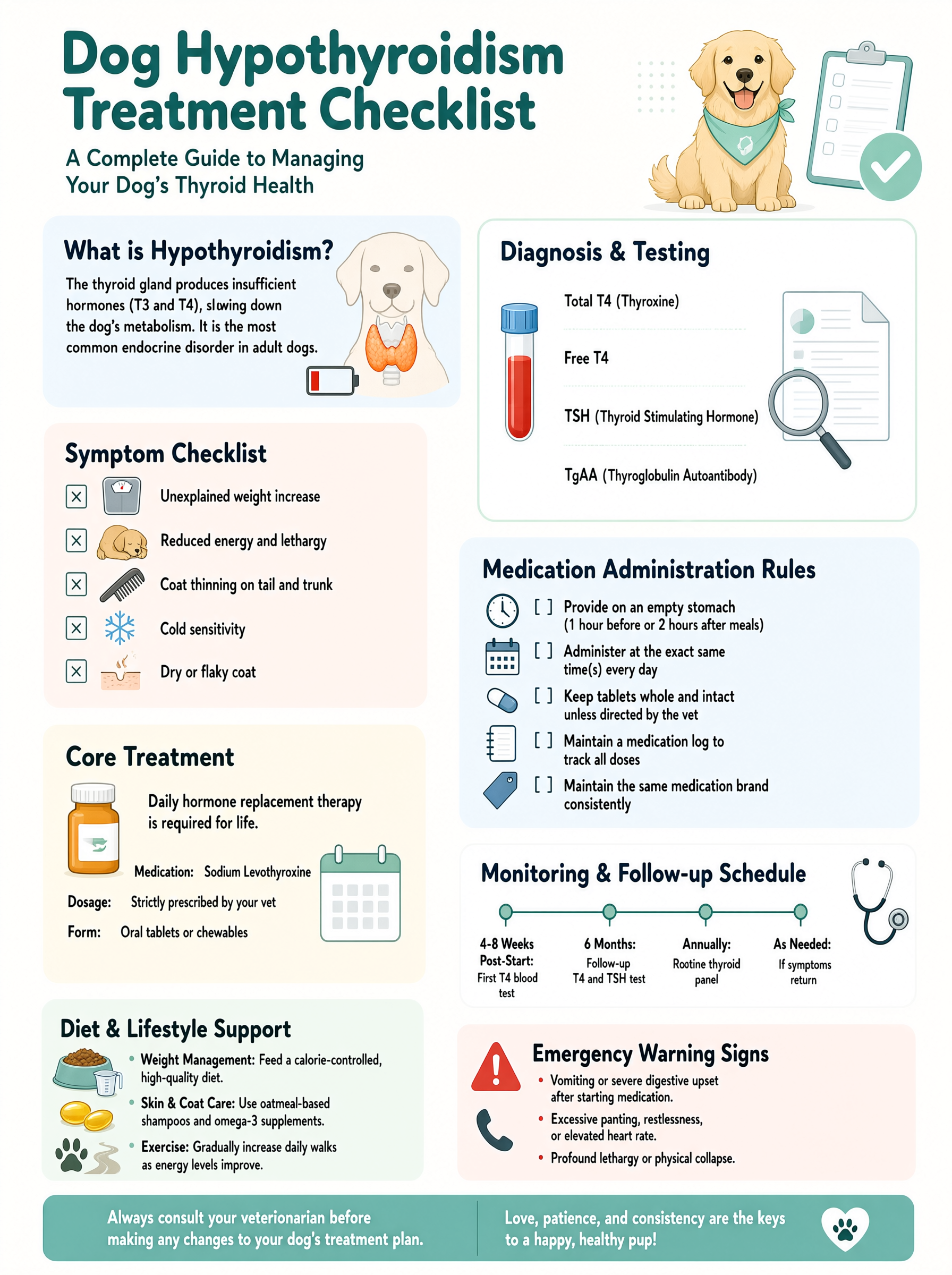 Hypothyroidism in dogs treatment checklist — levothyroxine dosing monitoring rechecks