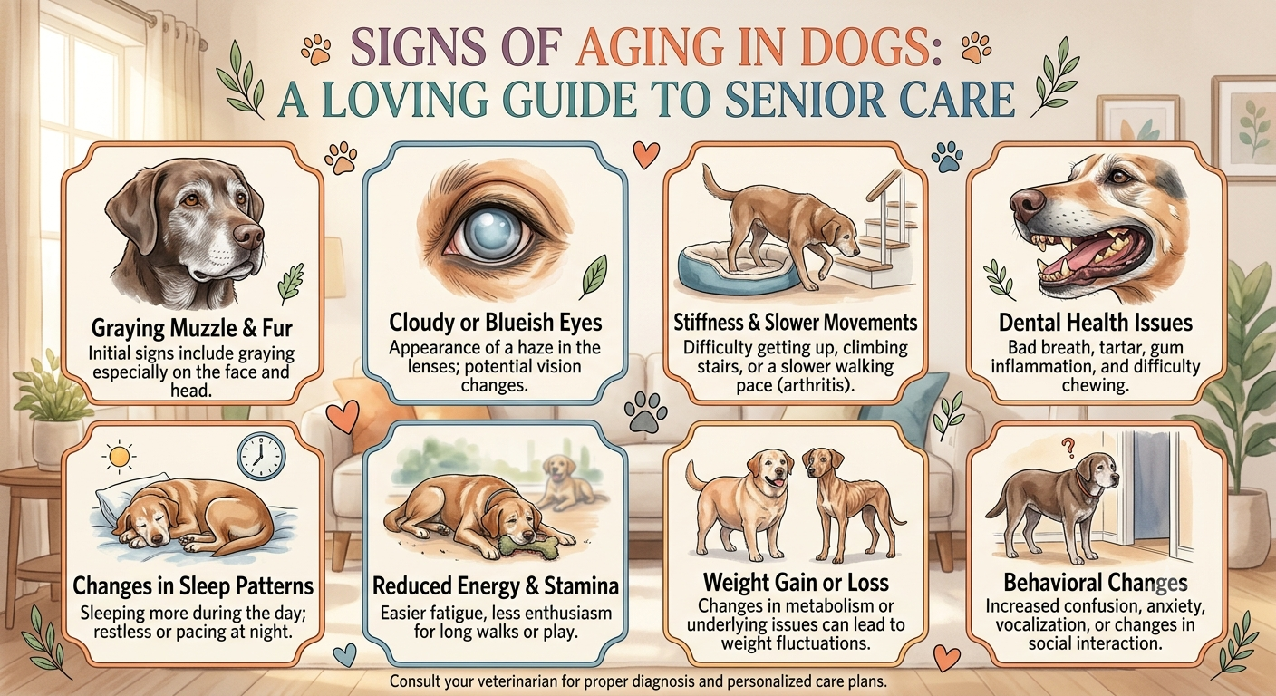Signs of old age in dogs — stiffness sleep changes and gray muzzle